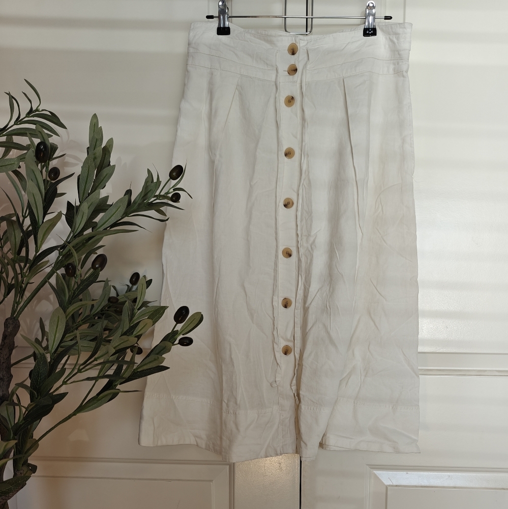 White Linen button down Skirt